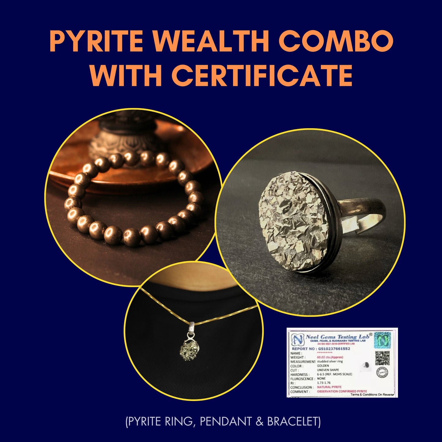 Pyrite Wealth Magnet Combo (Pyrite Ring, Pendant & Bracelet)