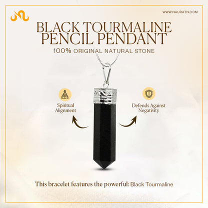 Black Tourmaline Pencil Pendant- Protect from negative energy