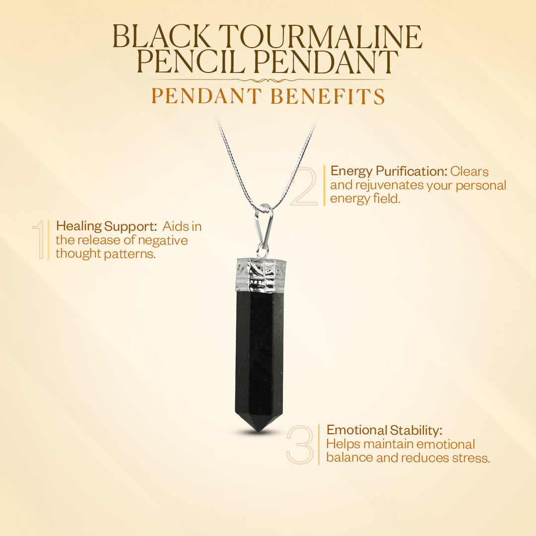 Black Tourmaline Pencil Pendant- Protect from negative energy