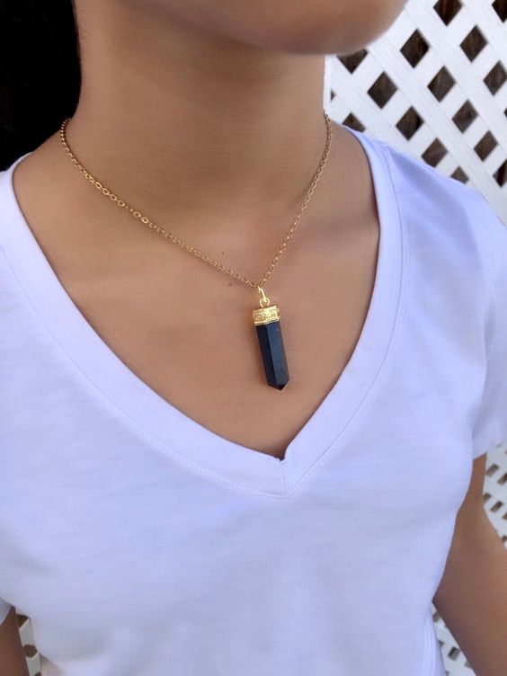 Black Tourmaline Pencil Pendant- Protect from negative energy