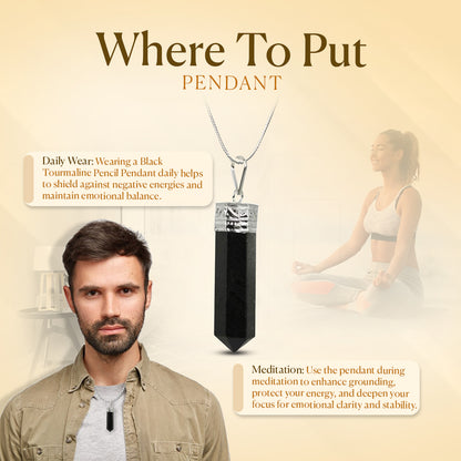 Black Tourmaline Pencil Pendant- Protect from negative energy