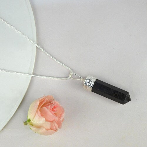 Black Tourmaline Pencil Pendant- Protect from negative energy